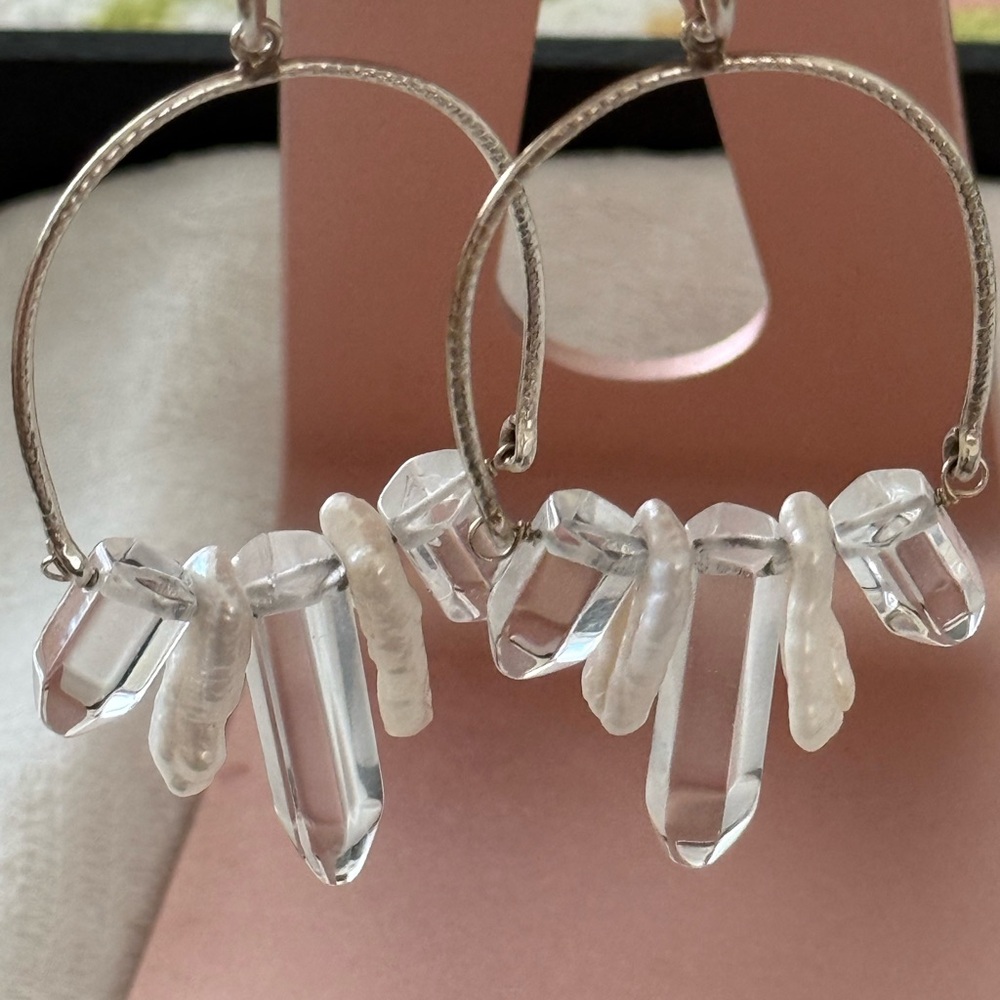 Silpada Silver Earrings with Clear and White Accents